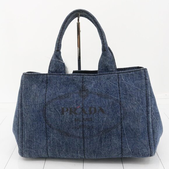 Prada Handbags - Prada Canapa Denim Tote Bag blue with COA